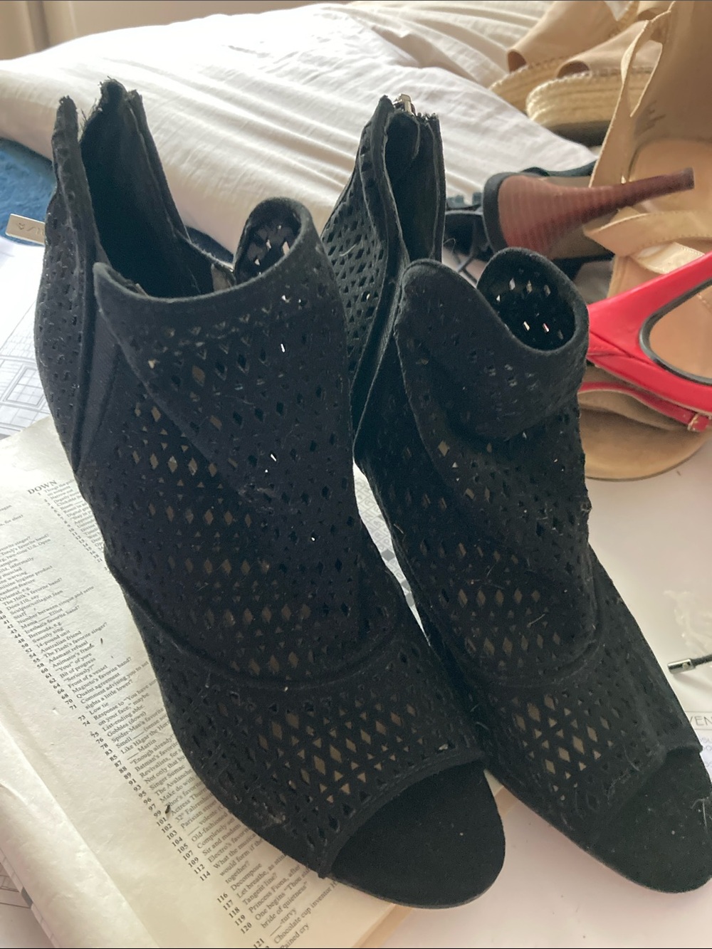 Unisa Black Laser-Cut Peep-Toe Ankle Booties! Super Cute!
